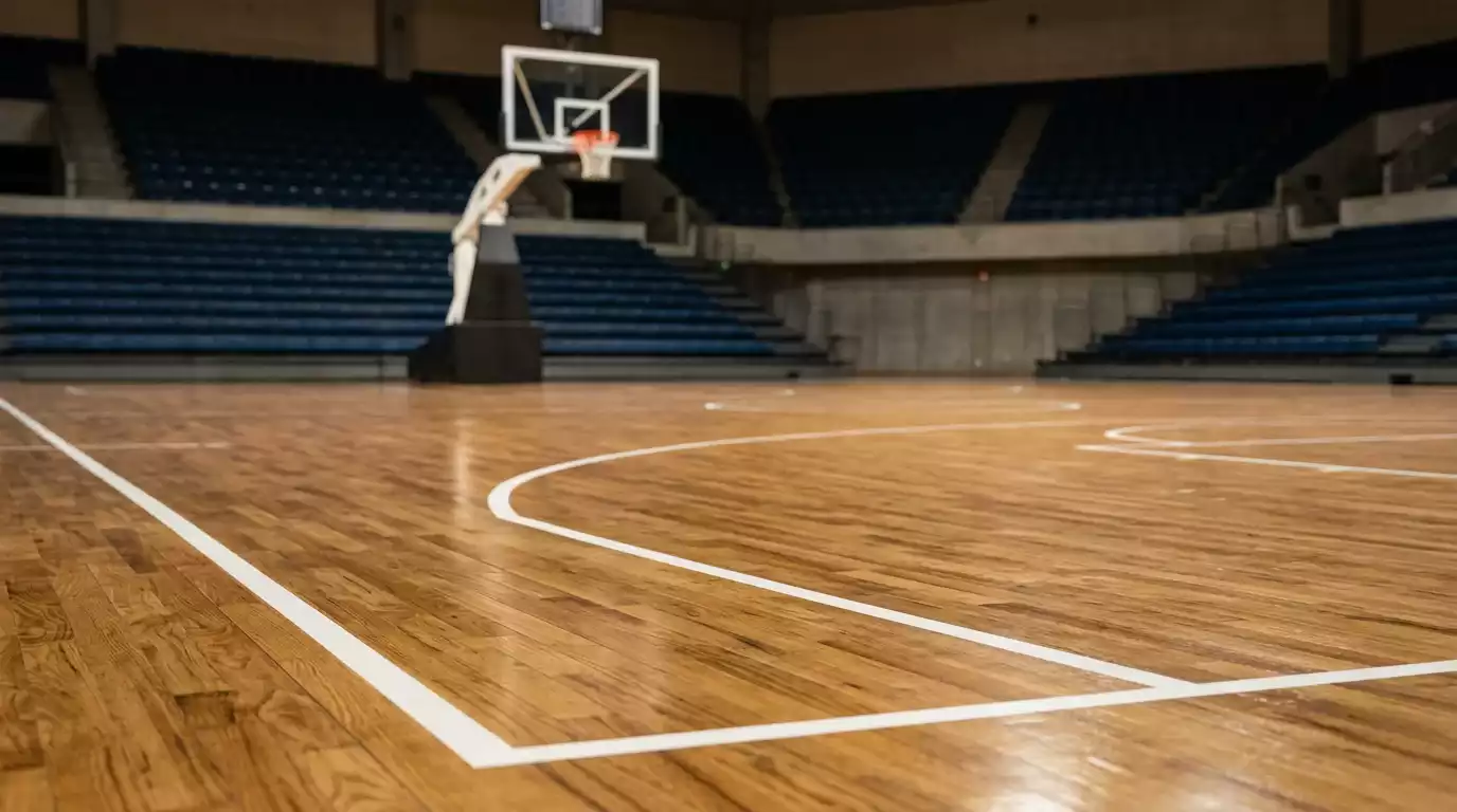 Basketball court sideline with betting odds overlay